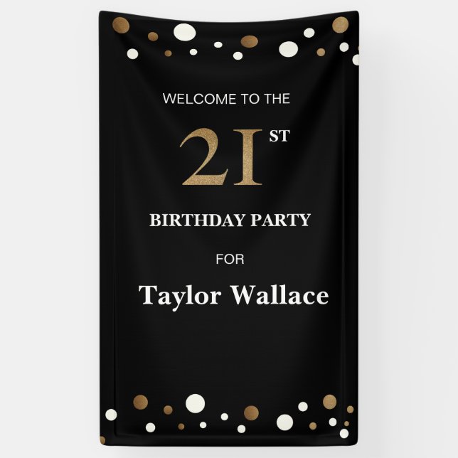 Personalised 21st Birthday Gold and black dots Banner (Vertical)