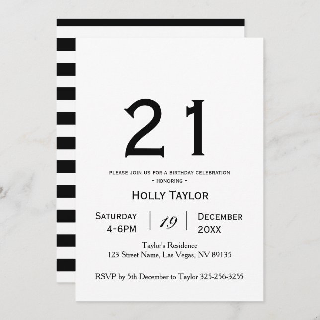 Personalised 21st Birthday Invitation (Front/Back)