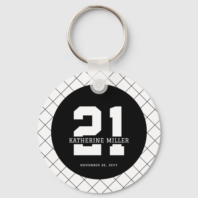 Personalised 21st Birthday Modern and Elegant   Key Ring (Front)