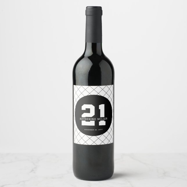 Personalised 21st Birthday Modern and Elegant   Wine Label (Front)