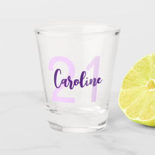 Personalised 21st Birthday Modern Purple Script Shot Glass