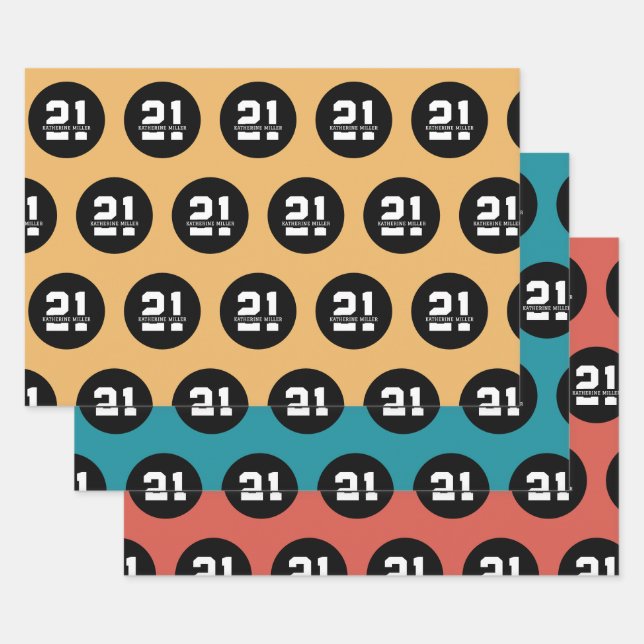 Personalised 21st Birthday Modern Retro Wrapping Paper Sheet (Set)