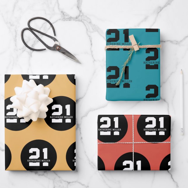 Personalised 21st Birthday Modern Retro Wrapping Paper Sheet (Front)