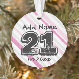 Personalised 21st Birthday Pink Ornament