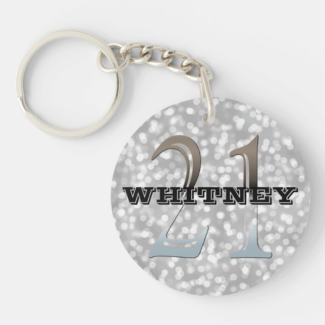 Personalised 21st Birthday | Silver Bokeh Name Key Ring (Front)