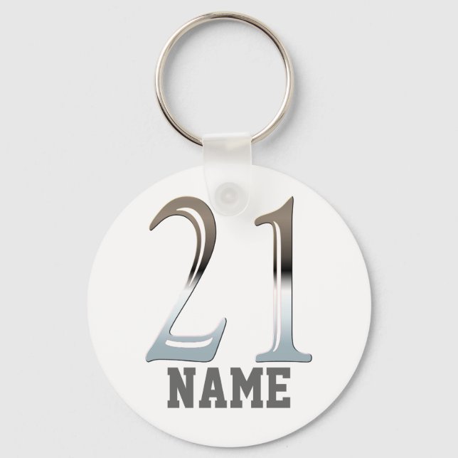 Personalised 21st Birthday Silver | Number 21 Key Ring (Front)