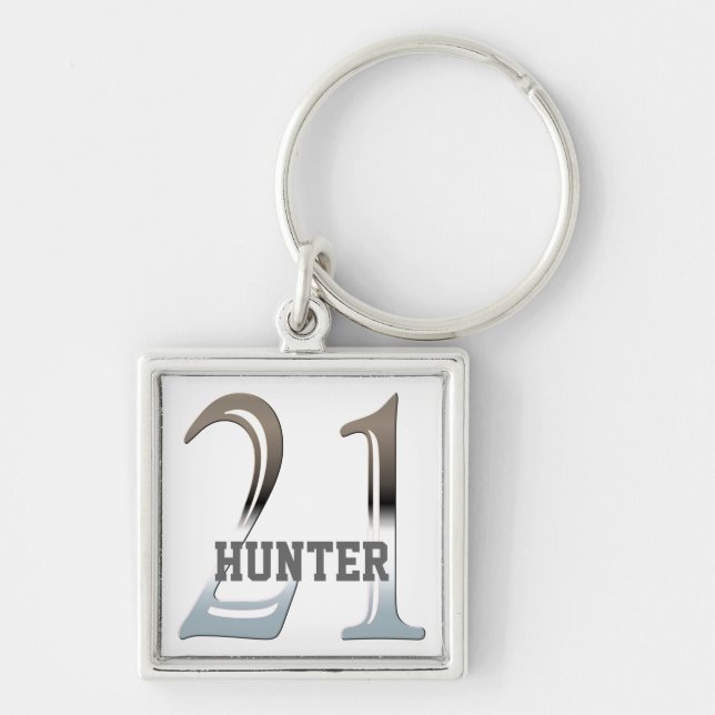 Personalised 21st Birthday Silver Number 21 Key Ring (Front)