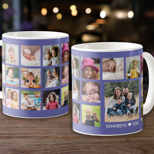 Personalised 22 Photo Collage Family Name   Coffee Mug