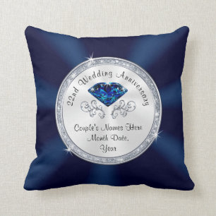 Personalised 22 Year Anniversary Gift, Navy Blue Cushion