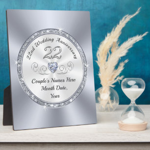 Personalised 22nd Wedding Anniversary Gifts, Plaque