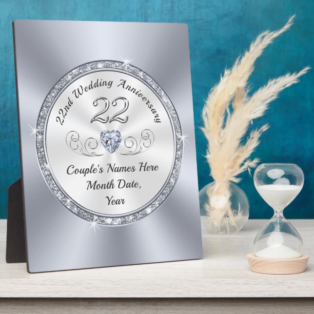 Personalised 22nd Wedding Anniversary Gifts, Plaque (Side)