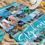Personalised 24 Photo Collage Custom Colour Beach Towel<br><div class="desc">Create your own personalised custom colour photo collage beach towel utilising this easy-to-upload photo collage template with 24 square pictures and name shown in a modern handwritten script. Choose your background and text colours and font style for a custom look (the sample shows white text against an aqua teal blue...</div>