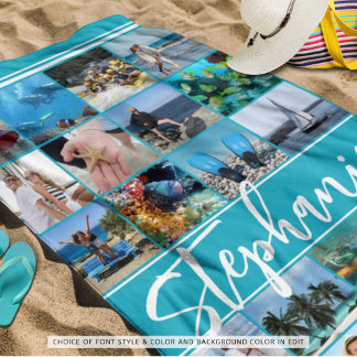 Personalised 24 Photo Collage Custom Colour Beach Towel
