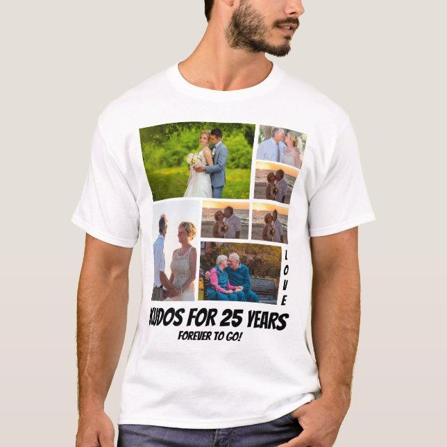 Personalised 25 Year Anniversary 7 Photo collage T-Shirt (Front)
