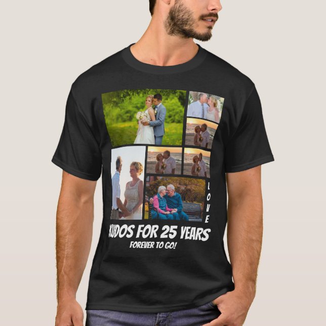 Personalised 25 Year Anniversary 7 Photo collage T T-Shirt (Front)