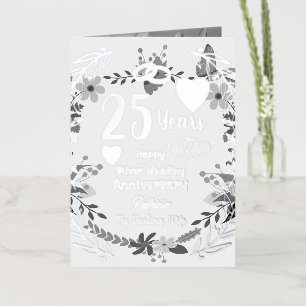 Personalised 25th Anniversary Floral And Silver Foil Greeting Card