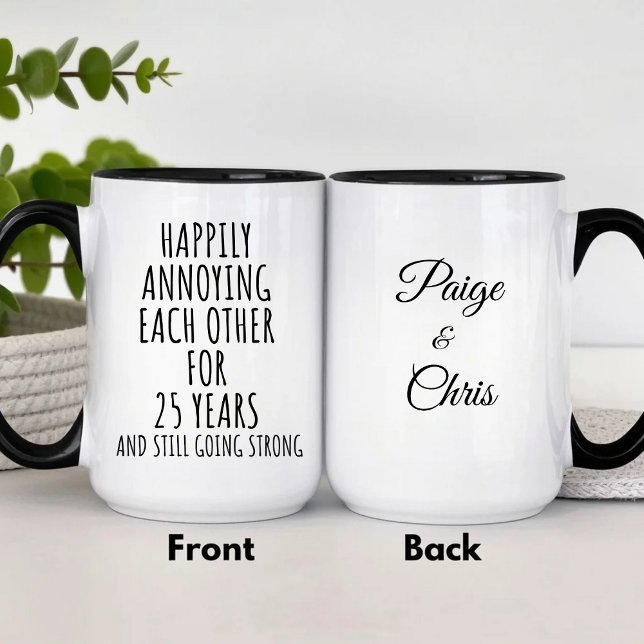 Personalised 25th Anniversary Funny Silver Two-Tone Coffee Mug (Creator Uploaded)