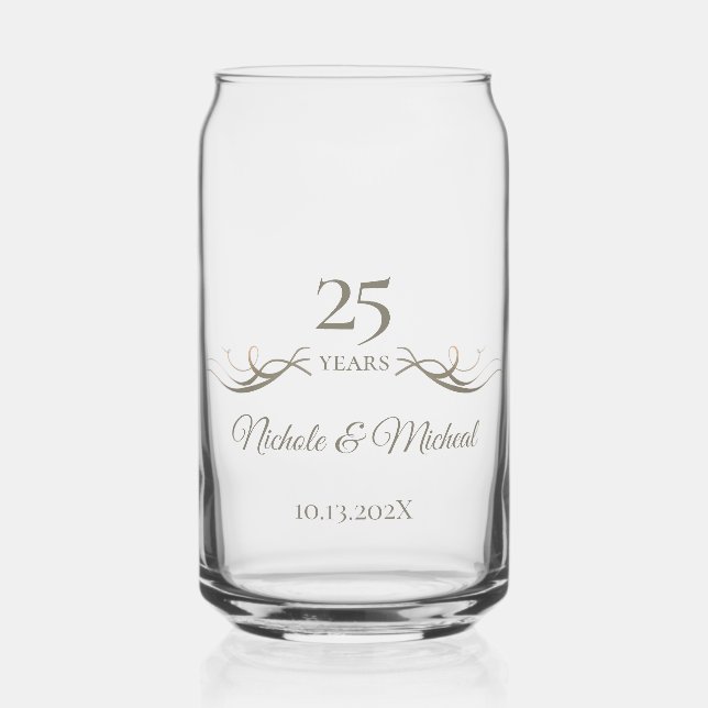 Personalised 25th Anniversary Keepsake Custom Gift Can Glass (Front)
