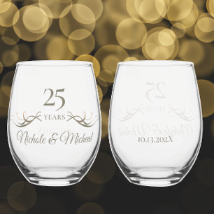 Personalised 25th Anniversary Keepsake Custom Gift Stemless Wine Glass