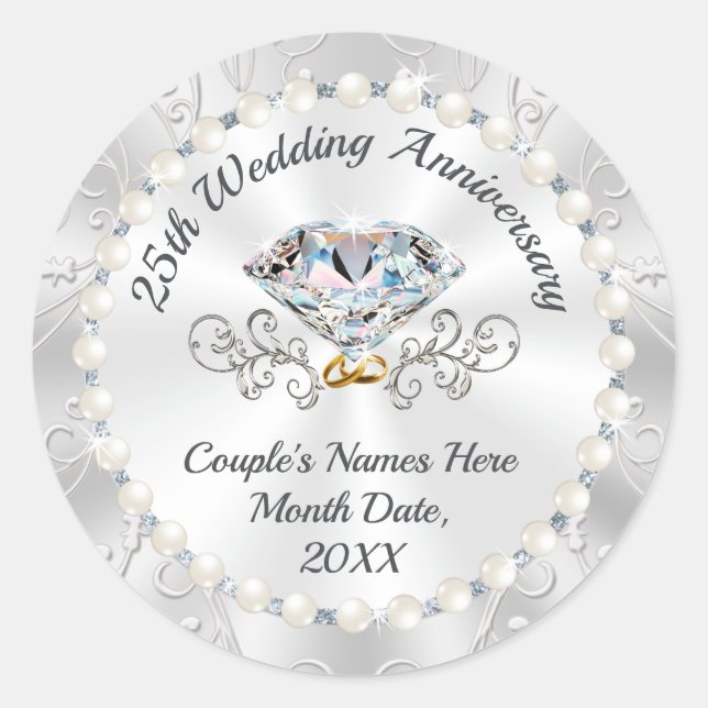 Personalised 25th Anniversary Party Favour Sticker (Front)