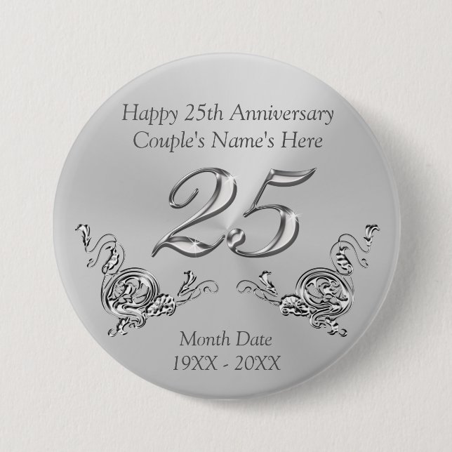 Personalised 25th Anniversary Pins Party Favours (Front)