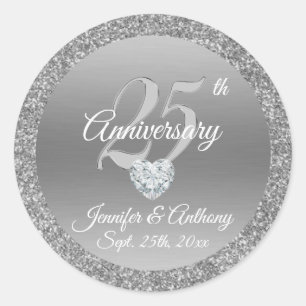 Personalised 25th Anniversary Wedding Silver Classic Round Sticker