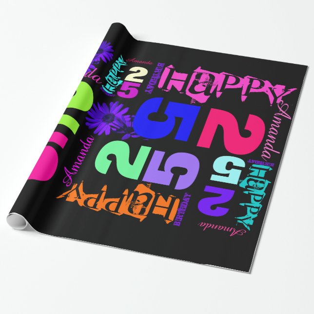 Personalised 25th Birthday POP Wrapping Paper (Unrolled)
