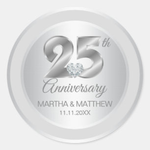 Personalised 25th Silver Foil Wedding Anniversary Classic Round Sticker