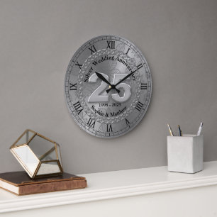 Personalised 25th Silver Wedding Anniversary Gift Large Clock