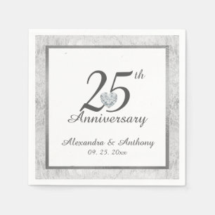 Personalised 25th Silver Wedding Anniversary Heart Napkin