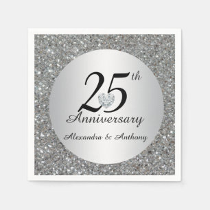 Personalised 25th Silver Wedding Anniversary Heart Napkin