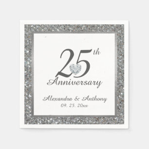 Personalised 25th Silver Wedding Anniversary Heart Napkin