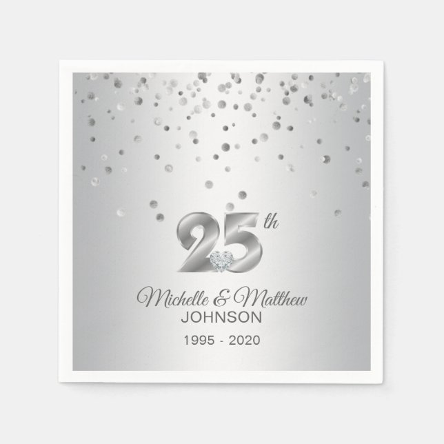 Personalised 25th Silver Wedding Anniversary Napkin (Front)