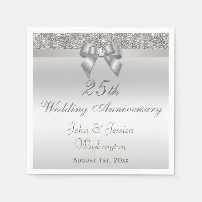 Personalised 25th Silver Wedding Anniversary Napkin (Front)