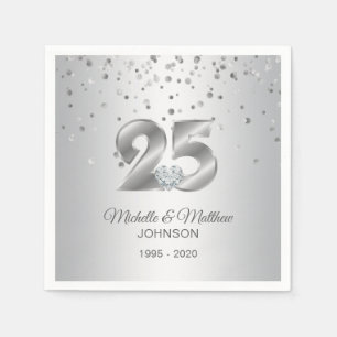Personalised 25th Silver Wedding Anniversary Napkin