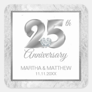 Personalised 25th Silver Wedding Anniversary Square Sticker