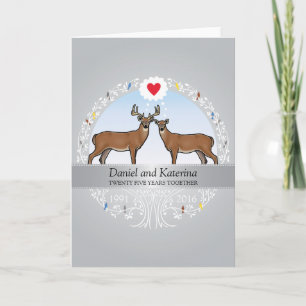 Personalised 25th Wedding Anniversary, Buck & Doe Card