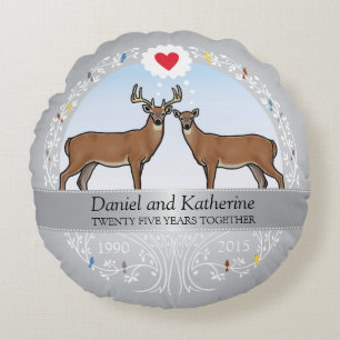 Personalised 25th Wedding Anniversary, Buck & Doe Round Cushion