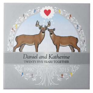 Personalised 25th Wedding Anniversary, Buck & Doe Tile