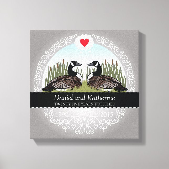 Personalised 25th Wedding Anniversary, Geese Canvas Print (Front)
