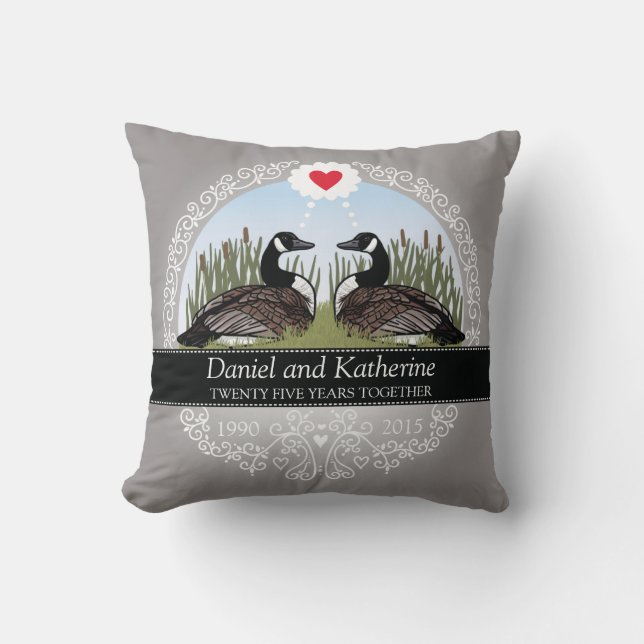 Personalised 25th Wedding Anniversary, Geese Cushion (Front)