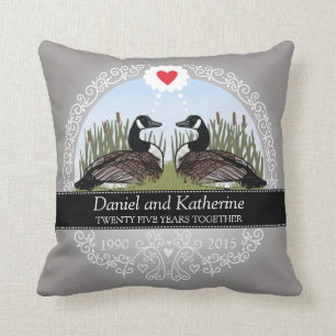 Personalised 25th Wedding Anniversary, Geese Cushion