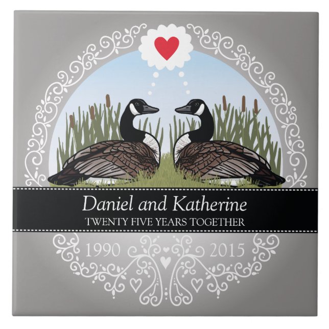 Personalised 25th Wedding Anniversary, Geese Tile (Front)