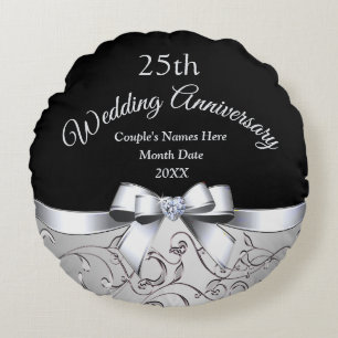 Personalised 25th Wedding Anniversary Gift Ideas Round Cushion