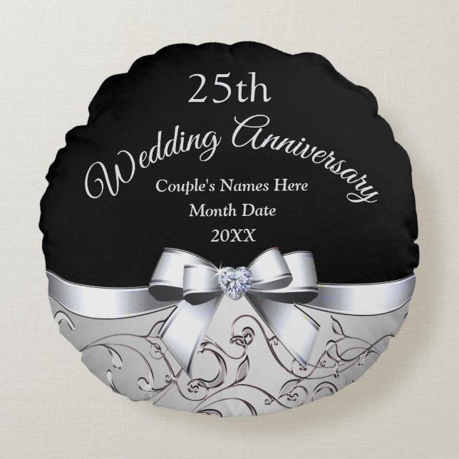 Personalised 25th Wedding Anniversary Gift Ideas Round Cushion (Front)
