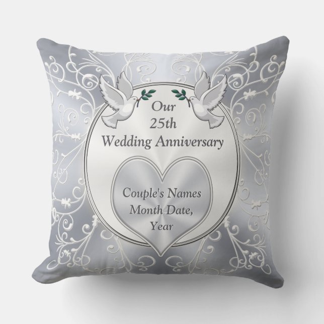 Personalised 25th Wedding Anniversary Gifts Cushion (Front)