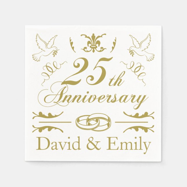 Personalised 25th Wedding Anniversary Napkin (Front)