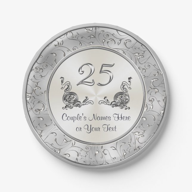 Personalised 25th Wedding Anniversary Paper Plates (Front)