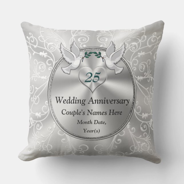 Personalised 25th Wedding Anniversary Presents Cushion (Front)