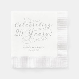 Personalised 25th Wedding Anniversary Silver White Napkin